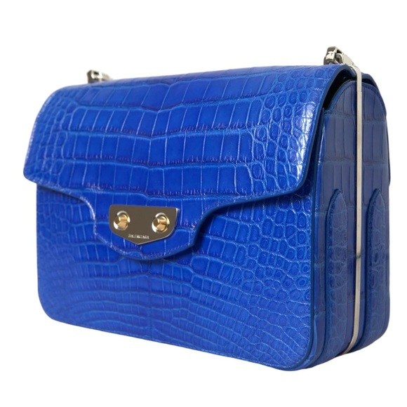 Balenciaga Blue Croc-Embossed Shoulder Bag - Picture 2 of 5